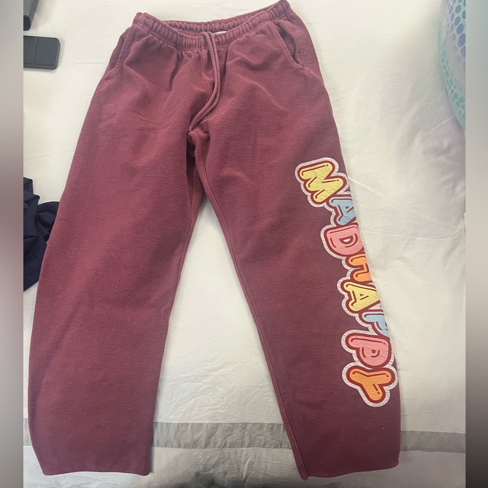 Madhappy crush universal burgundy straight leg sweatpants - size medium
